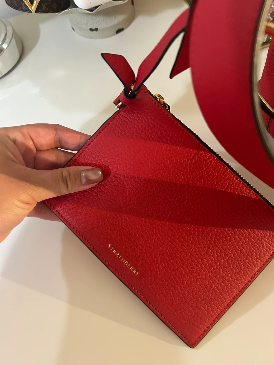STRATHBERRY Red Leather Bucket Bag with Pouch - photo 3