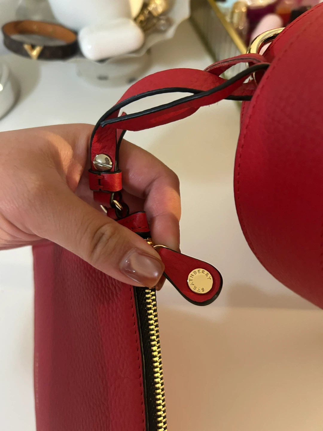 STRATHBERRY Red Leather Bucket Bag with Pouch - photo 4