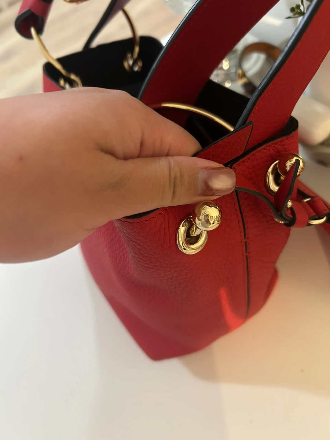 STRATHBERRY Red Leather Bucket Bag with Pouch - photo 5