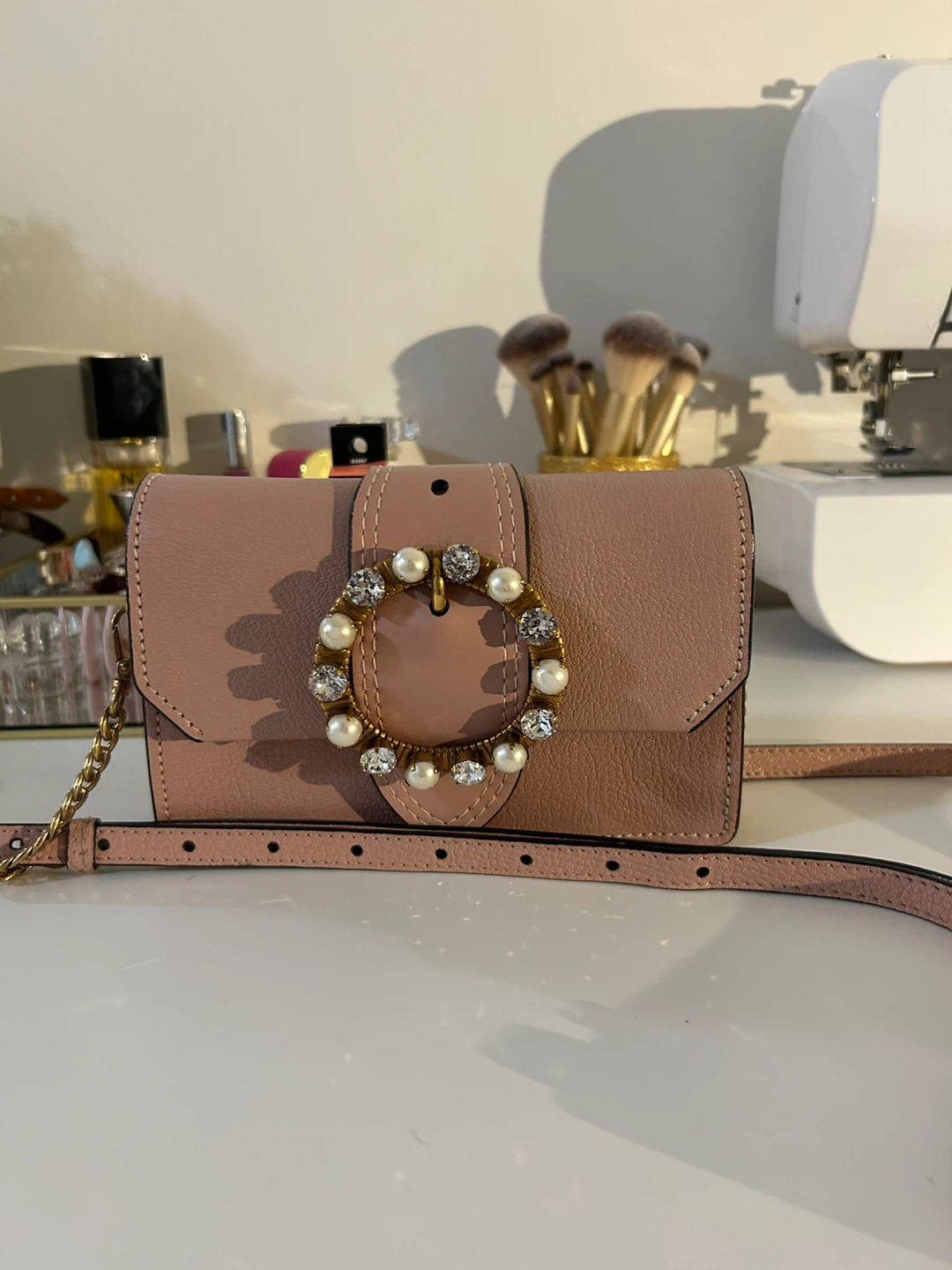 Miu Miu Pink with Pearl and Crystal Embellishment