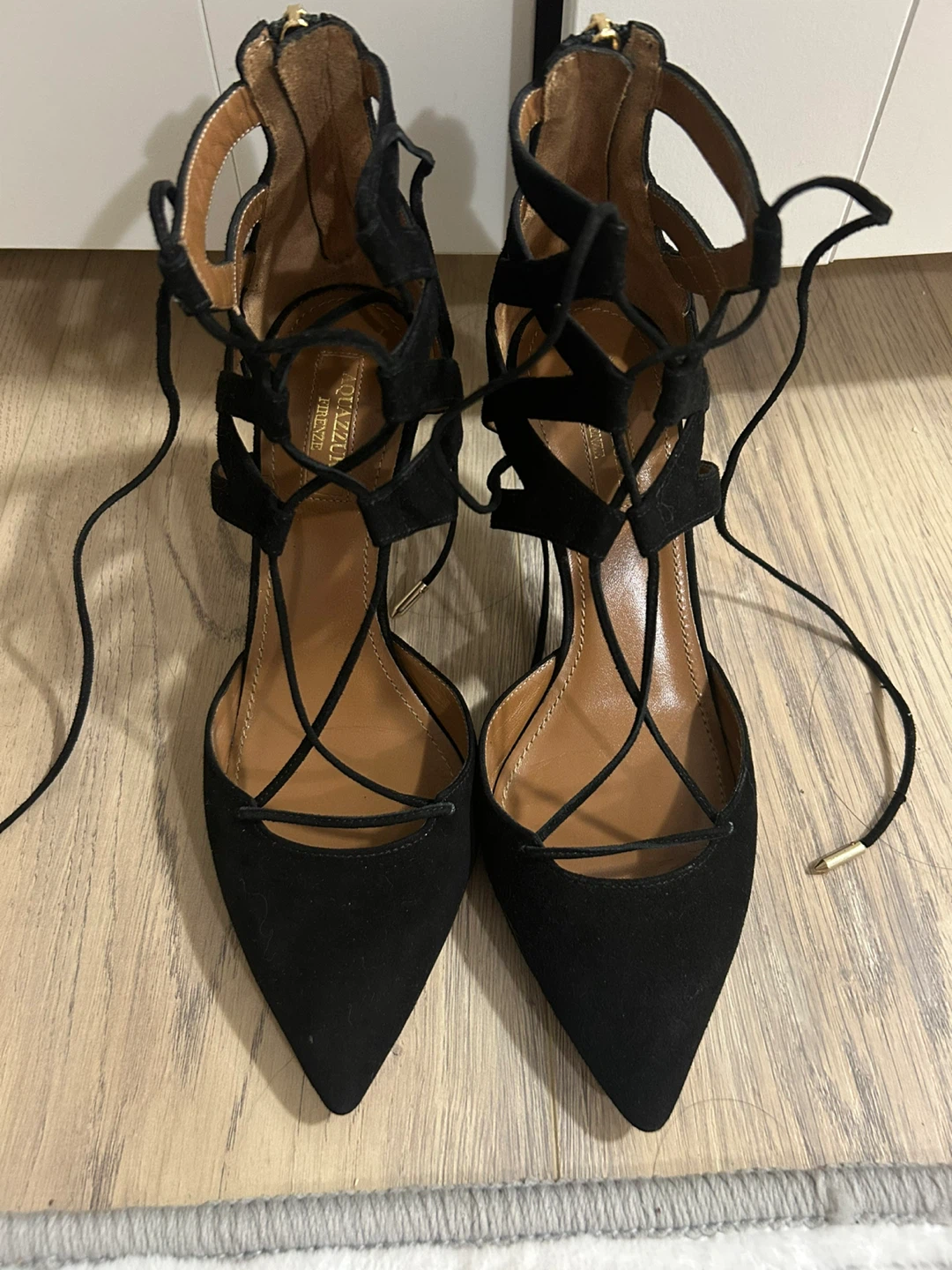 Aquazzura Black Suede Lace-Up Heels