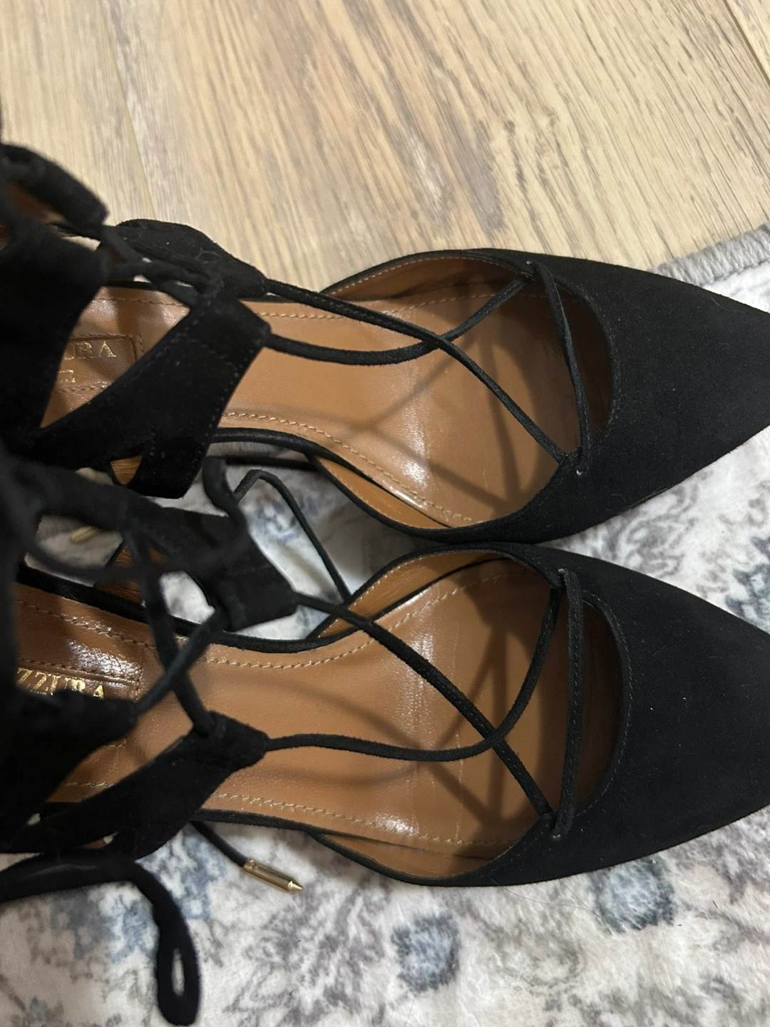 Aquazzura Black Suede Lace-Up Heels - photo 3