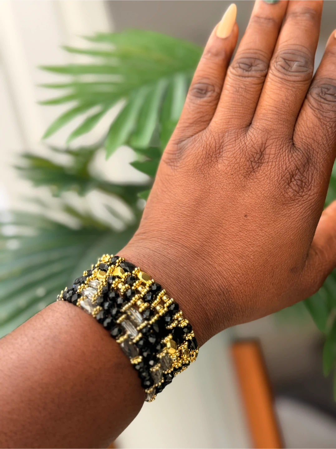 Black and Gold Beaded Bracelet Set