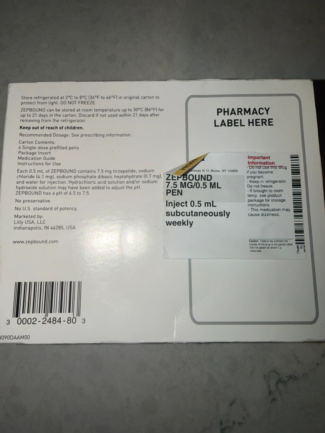 Zepbound 7.5 mg 0.5 mL Injection Pens (4 Count)