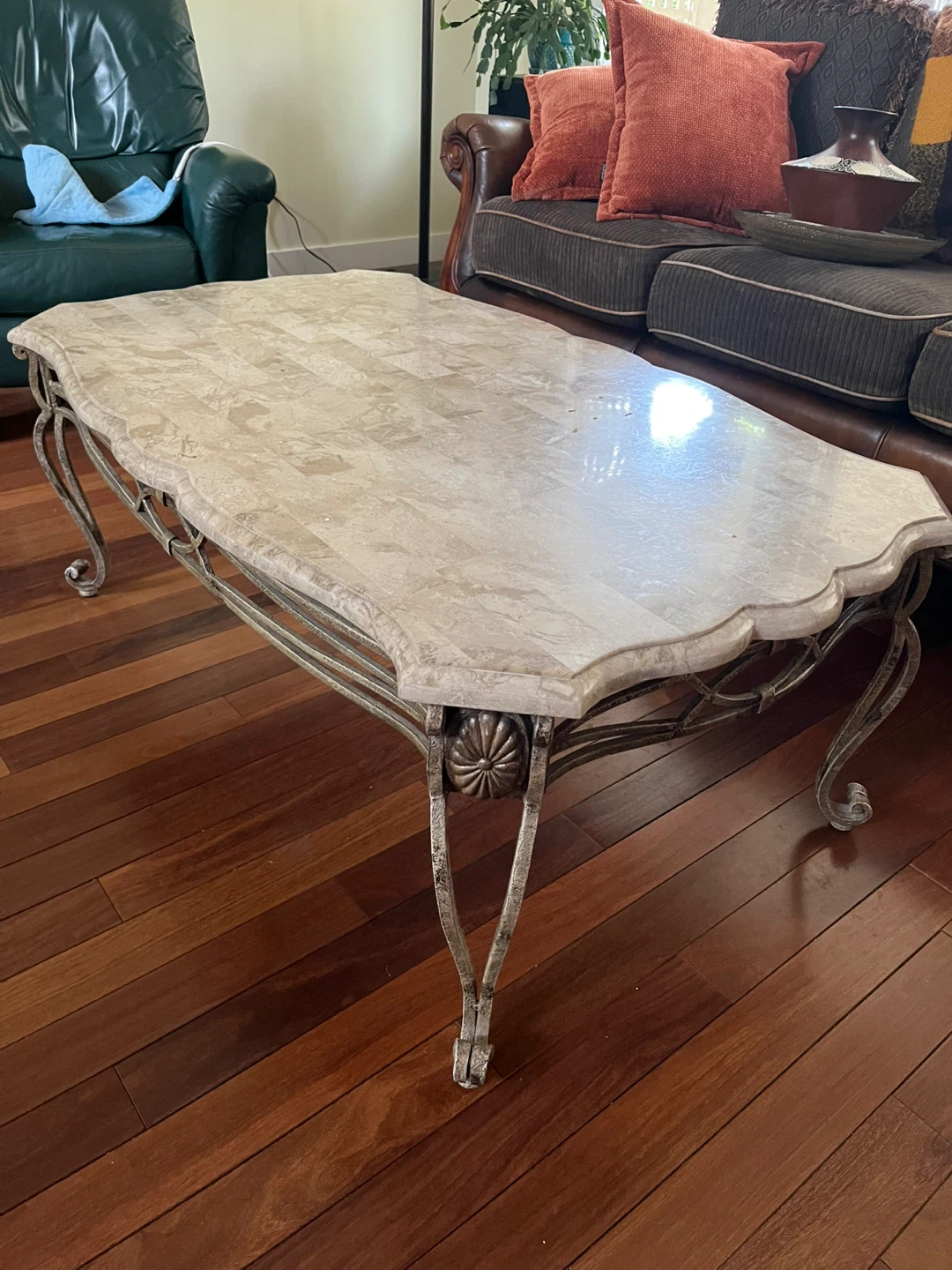 Marble Top Coffee Table with Ornate Metal Base - photo 2