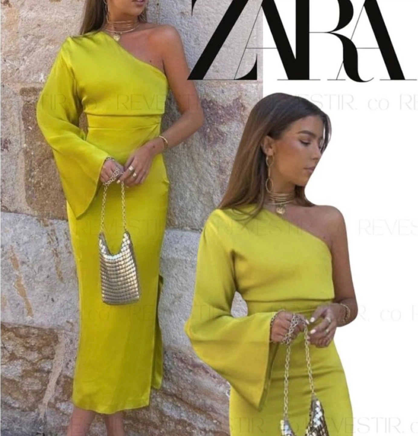ZARA Lime Green One-Shoulder Maxi Dress - Size M - photo 4