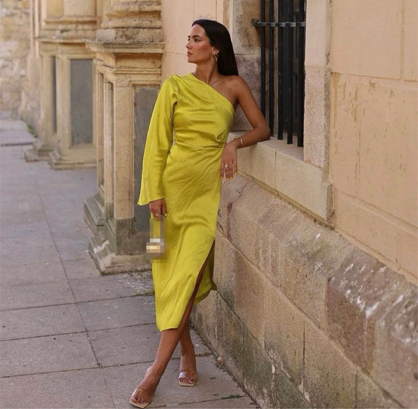 ZARA Lime Green One-Shoulder Maxi Dress - Size M - photo 2