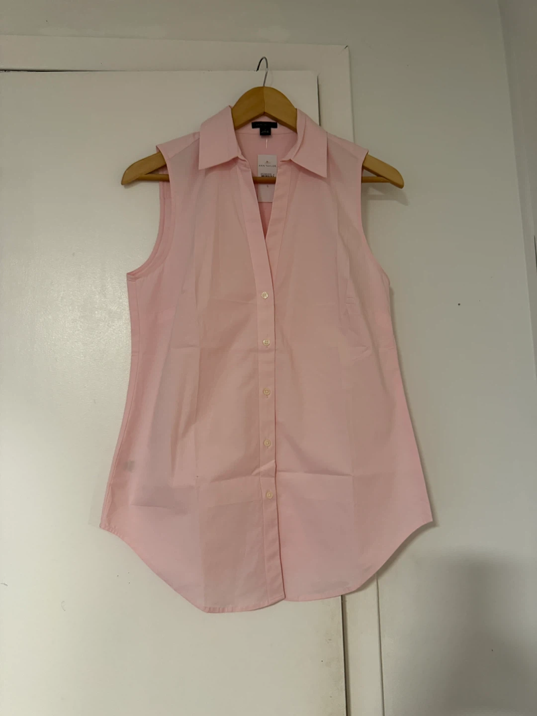 Ann Taylor Pink Sleeveless Button-Up Shirt Size S