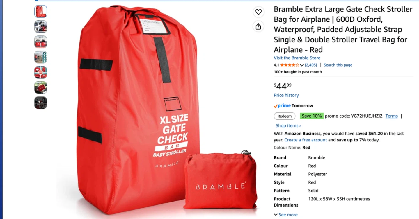Bramble XL Gate Check Stroller Bag - Black, only used once