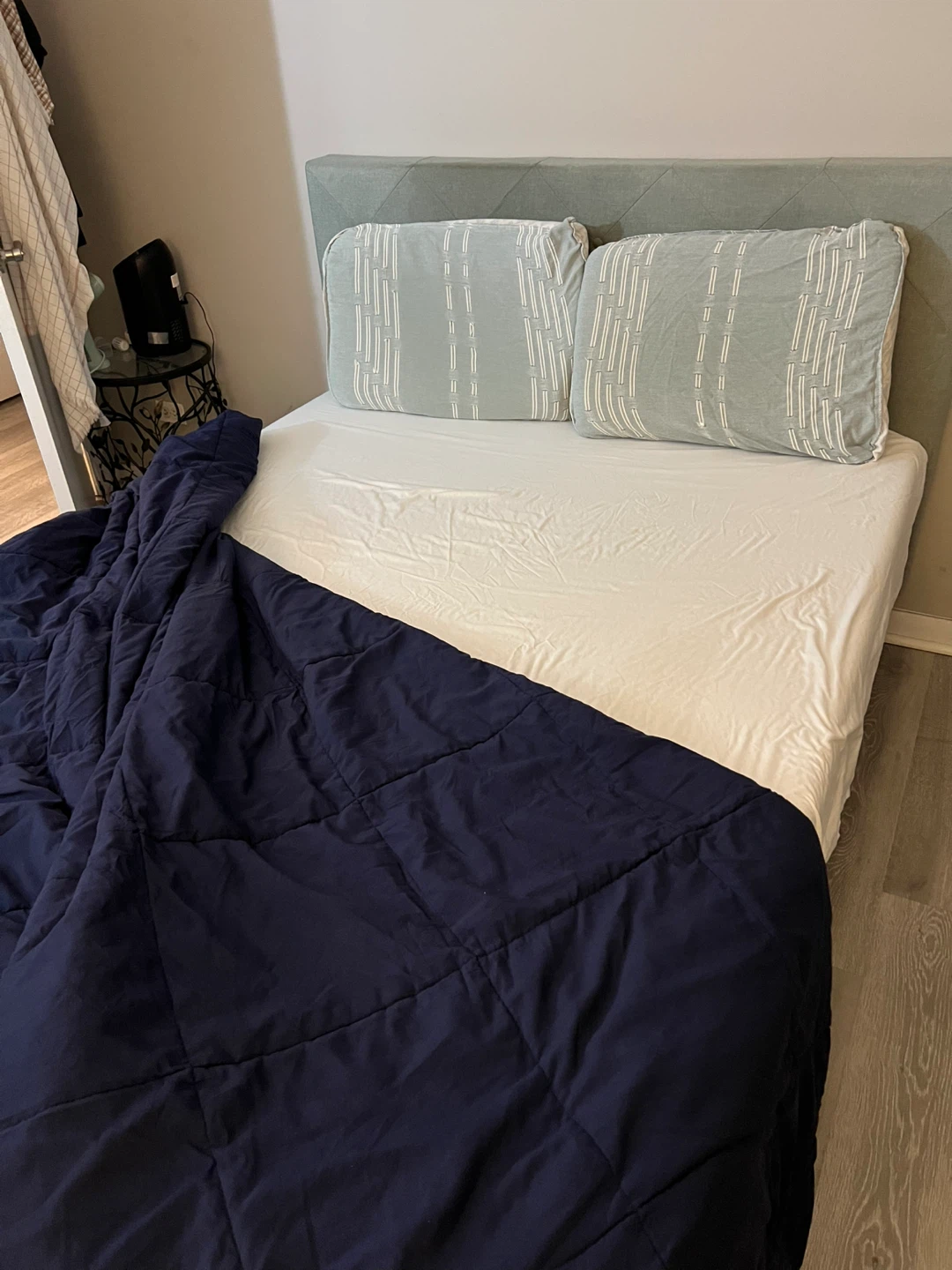 Full Size Bed Frame with mattress and pillows - photo 2