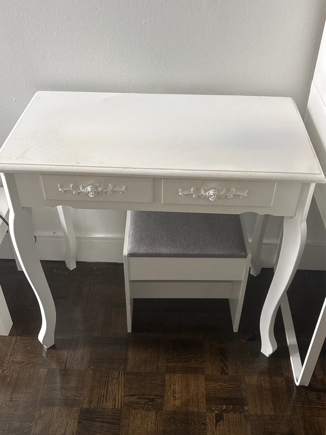 White Vanity Desk with Stool
