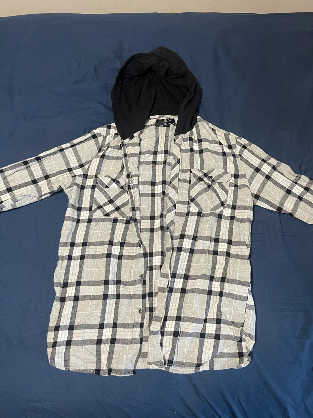 Plaid Flannel Shirt with Attached Hoodie