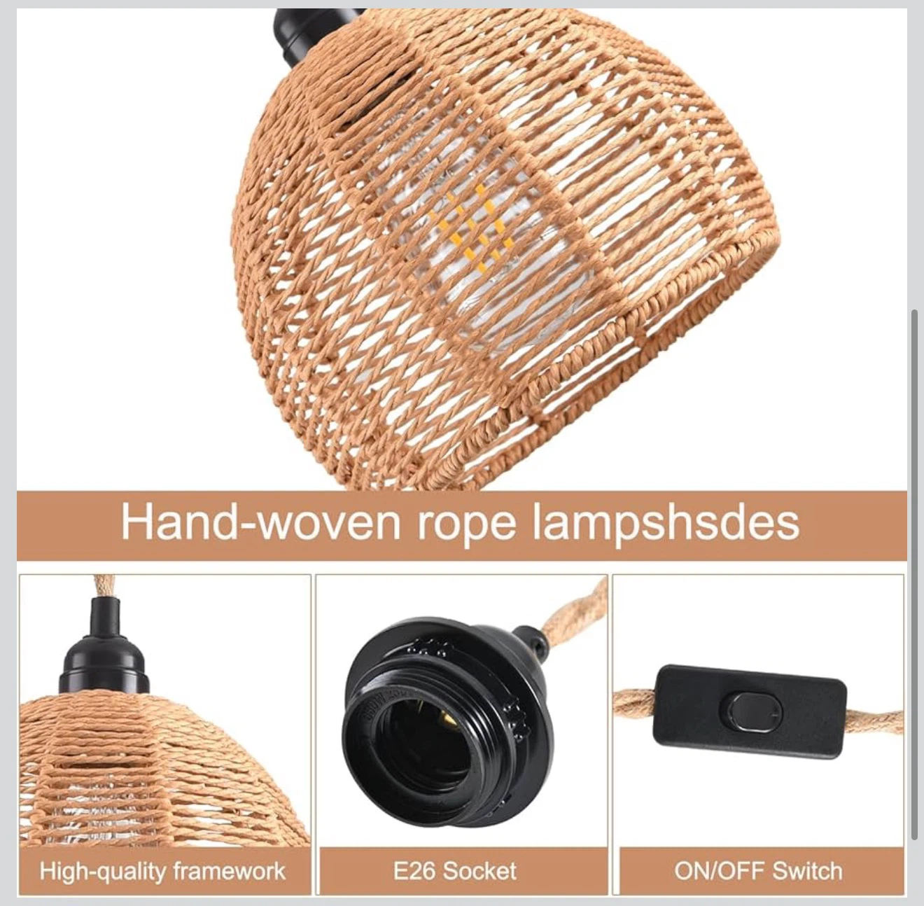 2 Pack Woven Rope Pendant Lights with Plug PH2 - photo 4