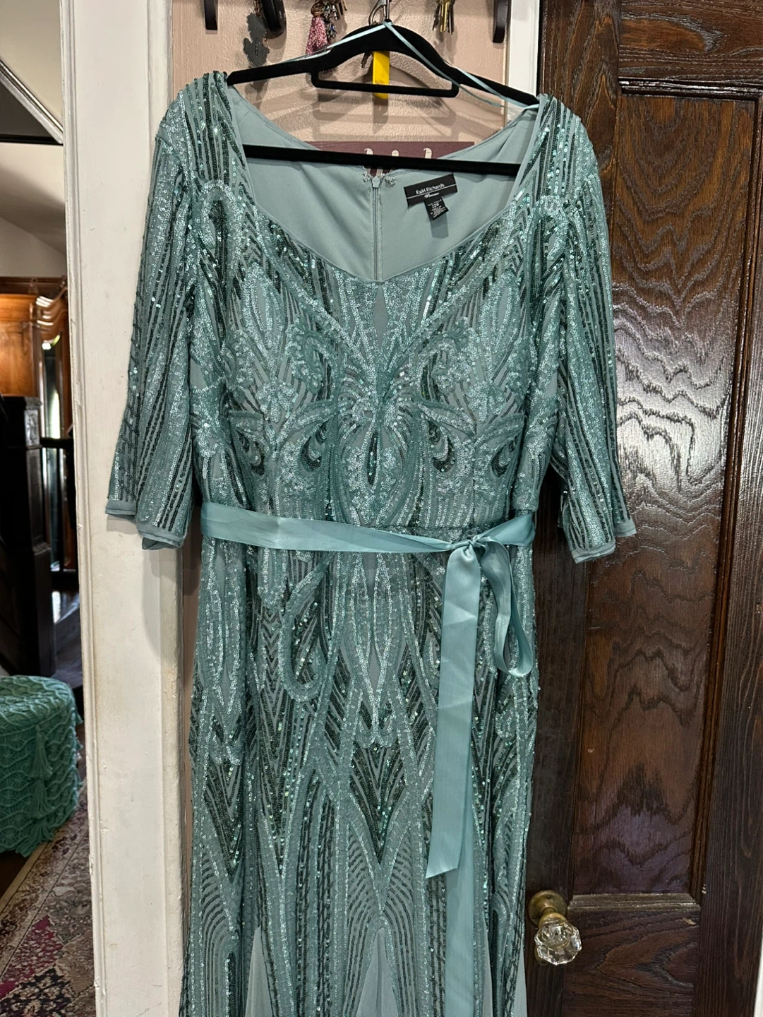 R&M Richards Seafoam Green Beaded Formal Gown with Sash Size 22W - photo 2