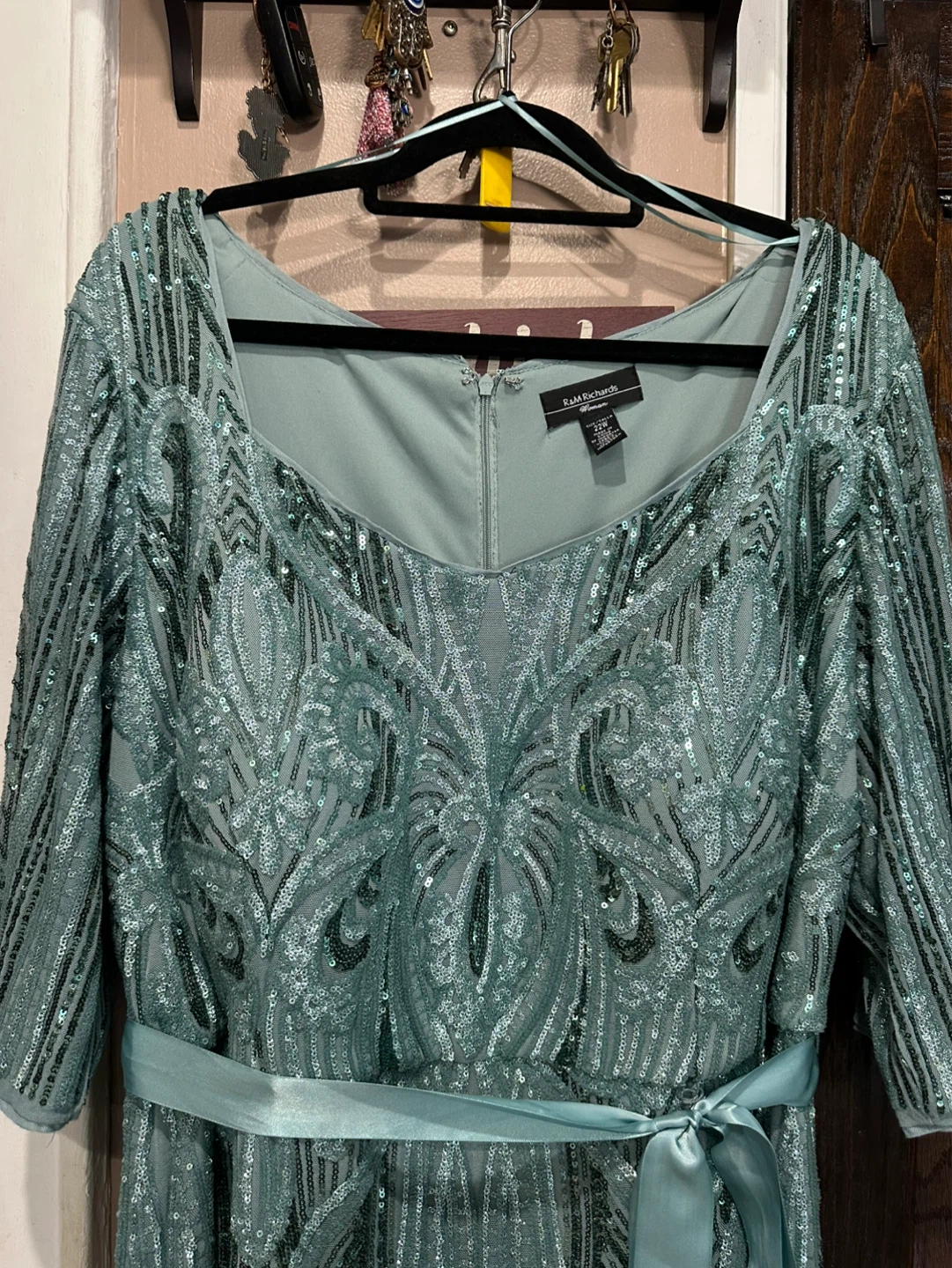 R&M Richards Seafoam Green Beaded Formal Gown with Sash Size 22W - photo 3