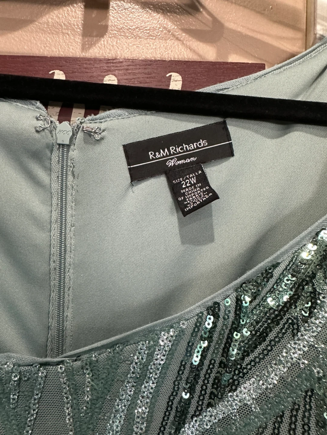 R&M Richards Seafoam Green Beaded Formal Gown with Sash Size 22W - photo 5