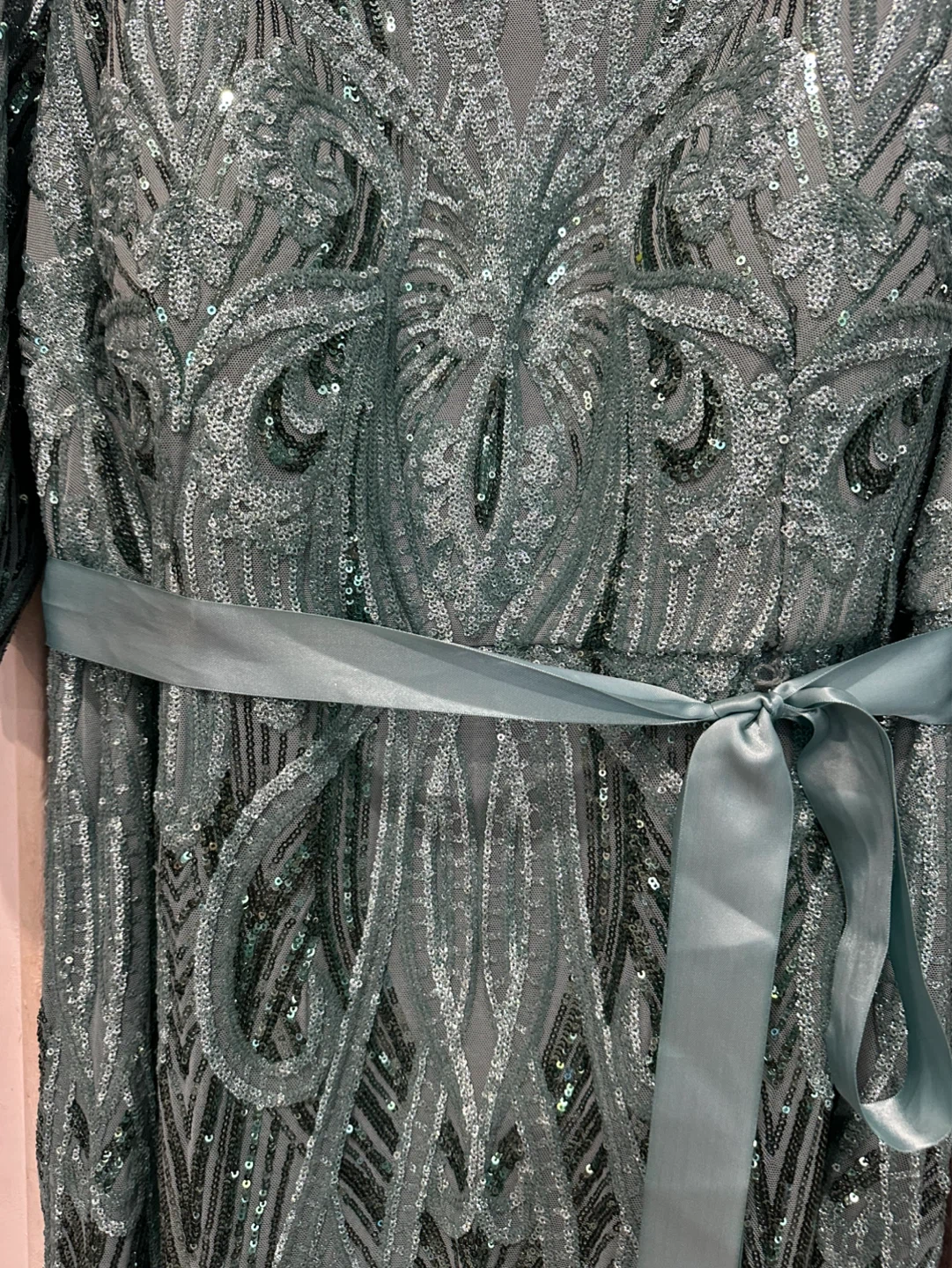 R&M Richards Seafoam Green Beaded Formal Gown with Sash Size 22W - photo 4