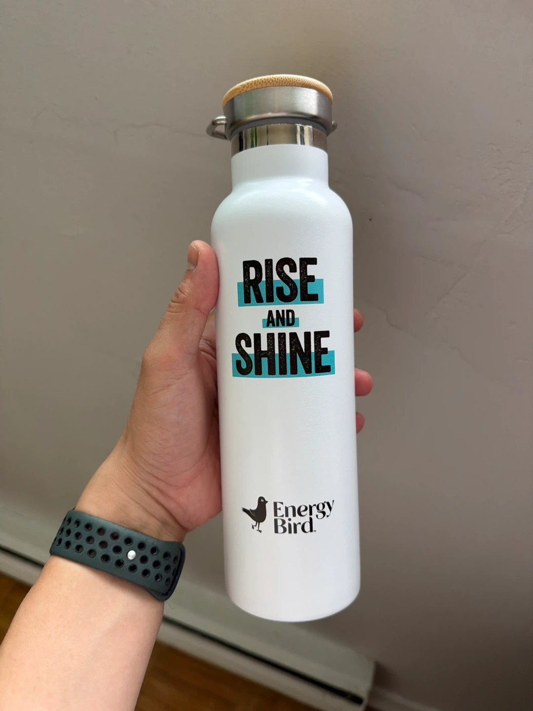 Energy Bird White "Rise and Shine" Water Bottle