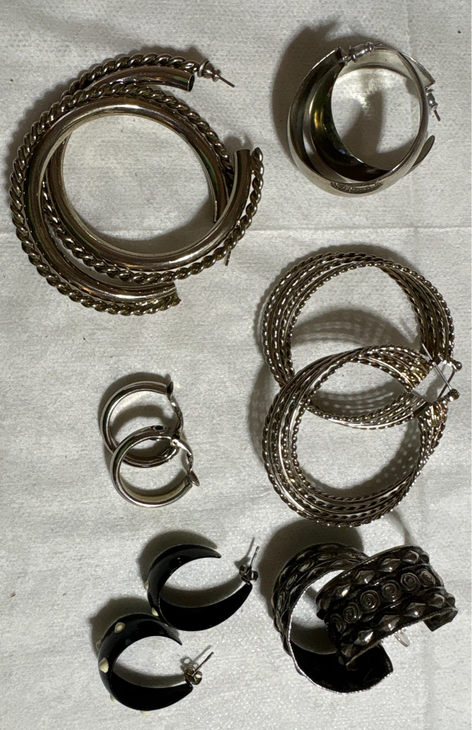 Vintage silver tone Assorted Hoop 6 Earrings sets