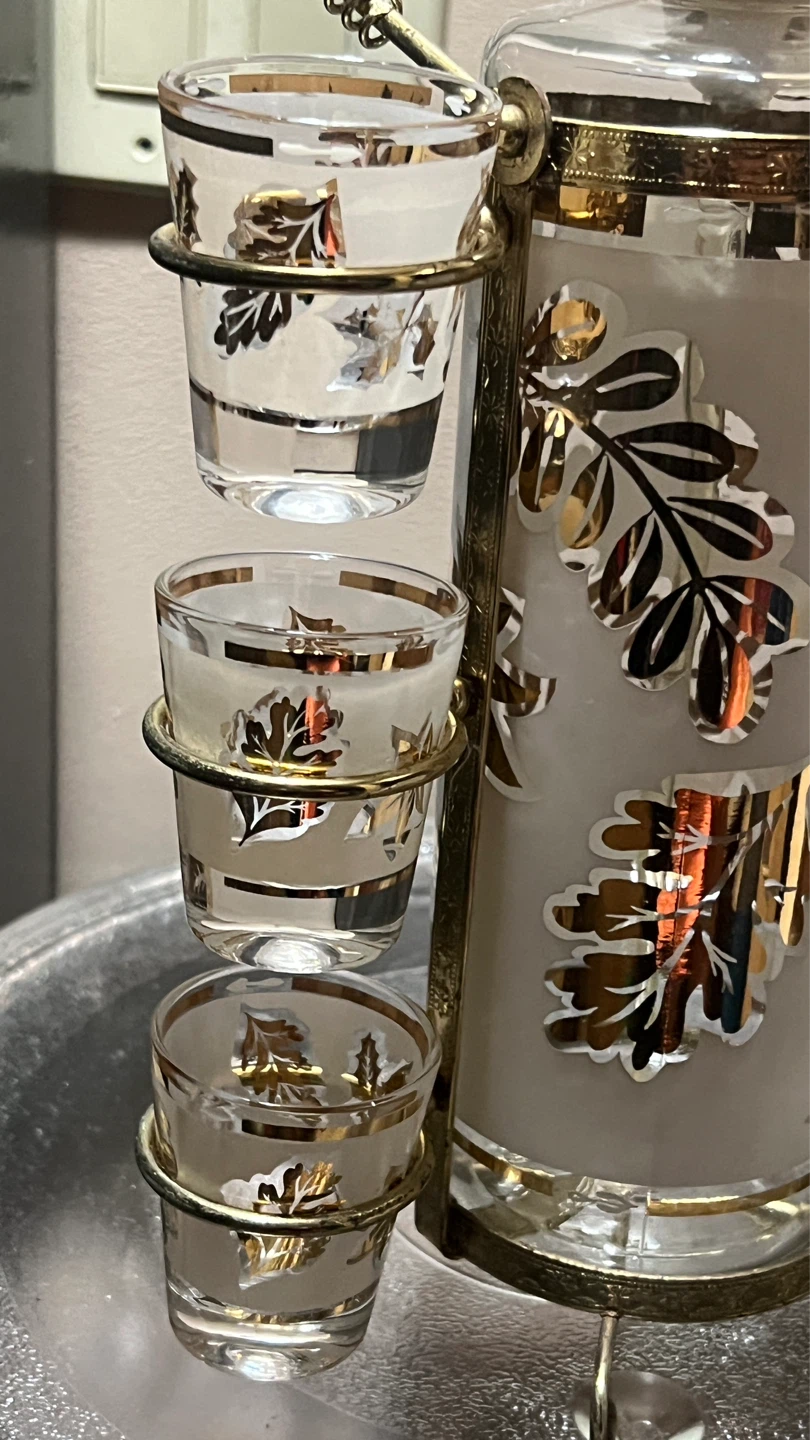 Vintage Czech Frosted Amber Decanter Set with 6 glasses - photo 4