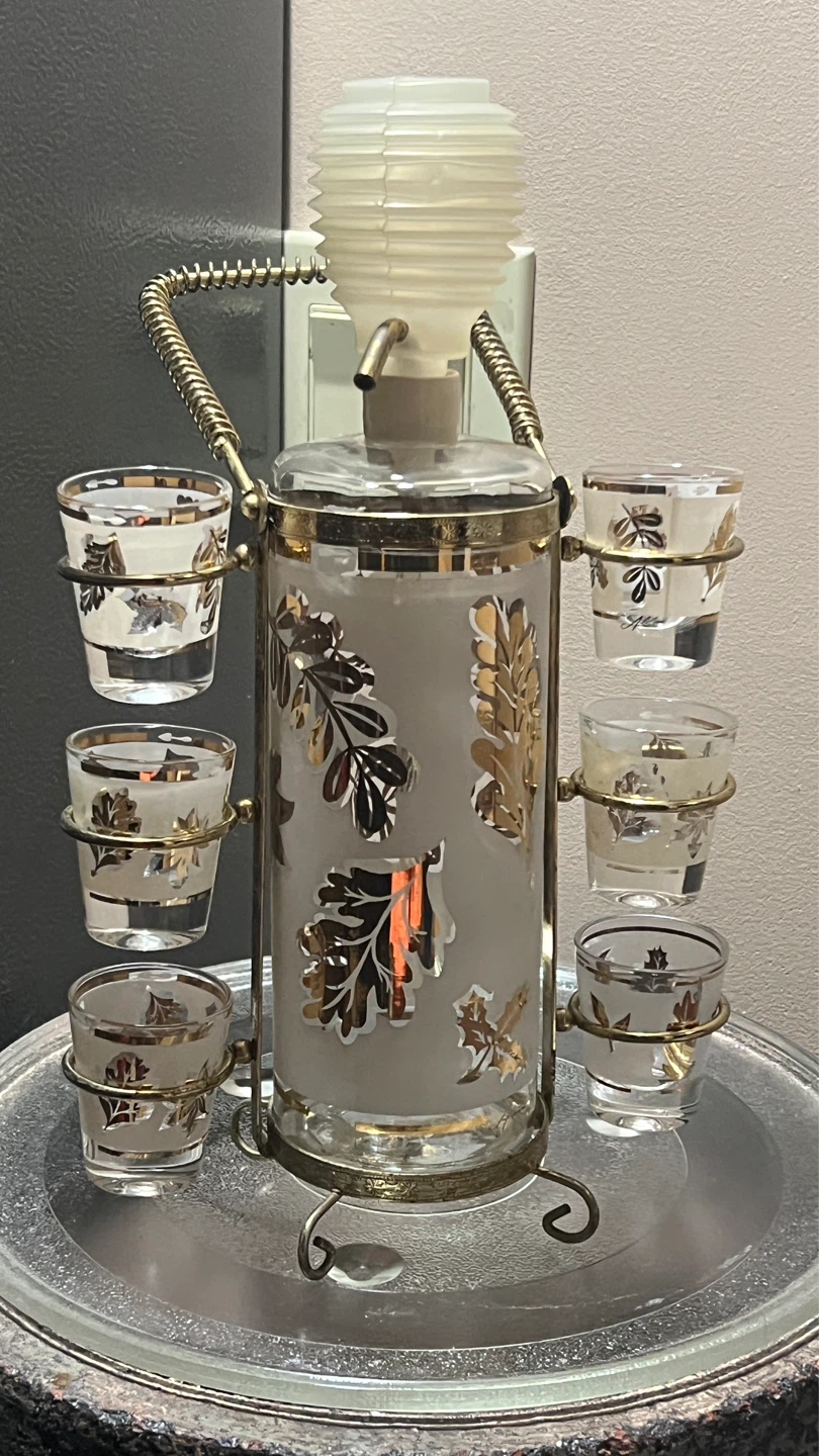 Vintage Czech Frosted Amber Decanter Set with 6 glasses - photo 3