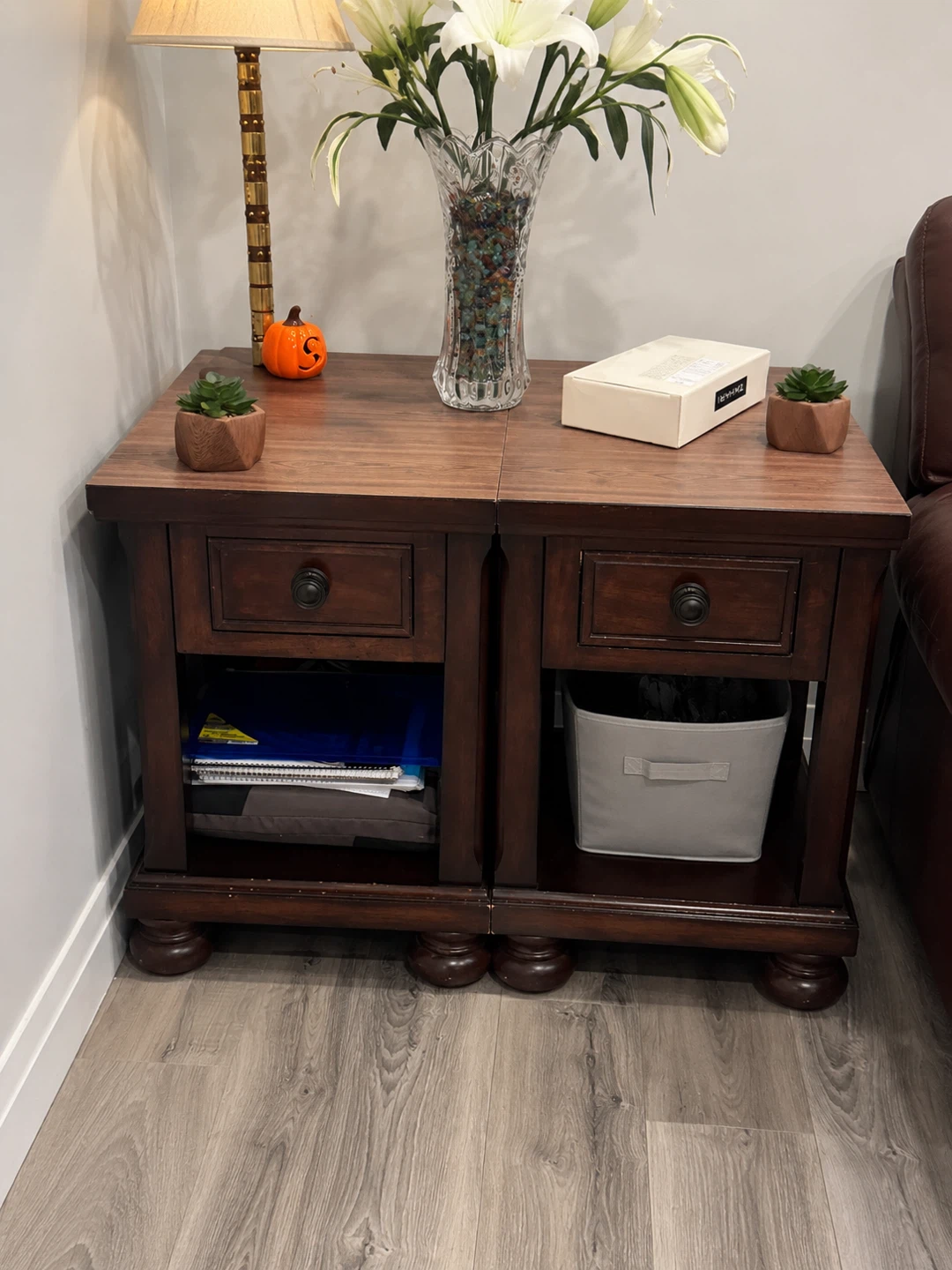 Dark Wood End Table with Drawer and Shelf night stands