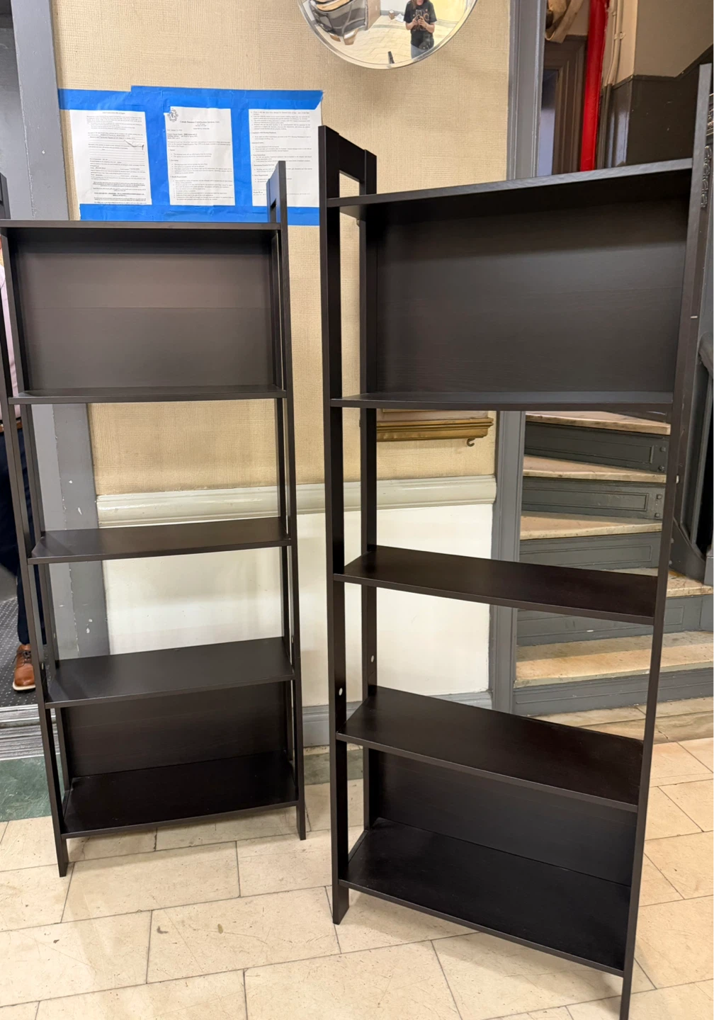 Dark Brown Ladder Bookshelves (Set of 2)