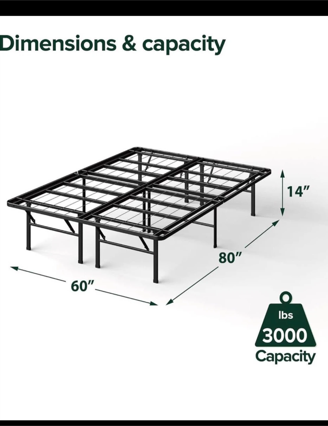 Used - Black Metal Bed Frame Base - photo 2