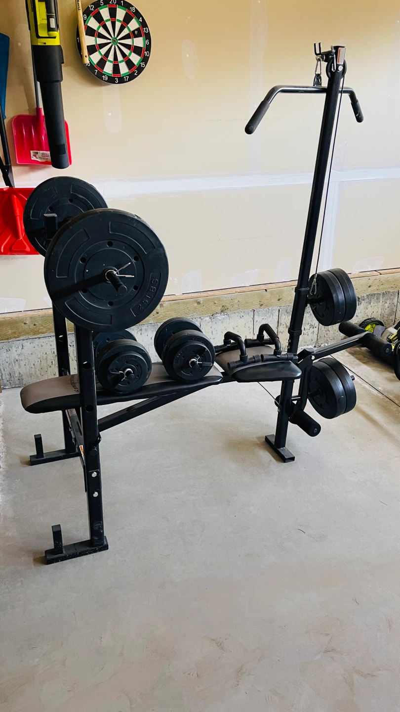 Home Gym Weight Bench Set with Weights – Excellent Condition