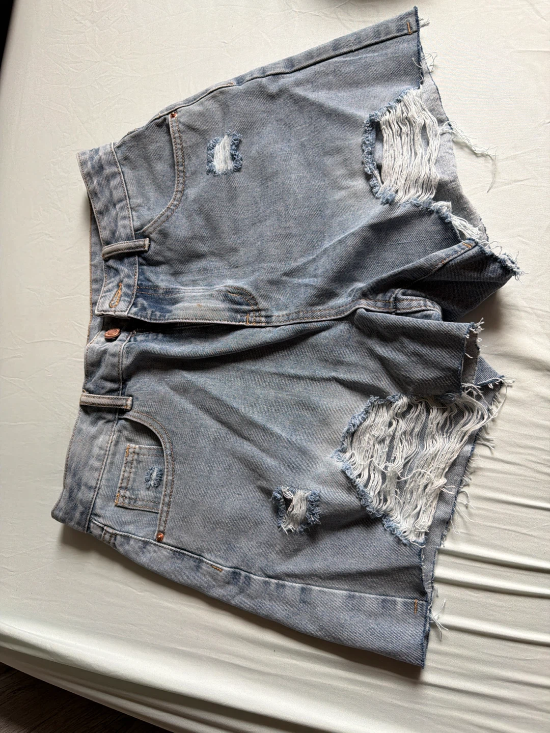 Light Wash Distressed Denim Shorts - photo 2