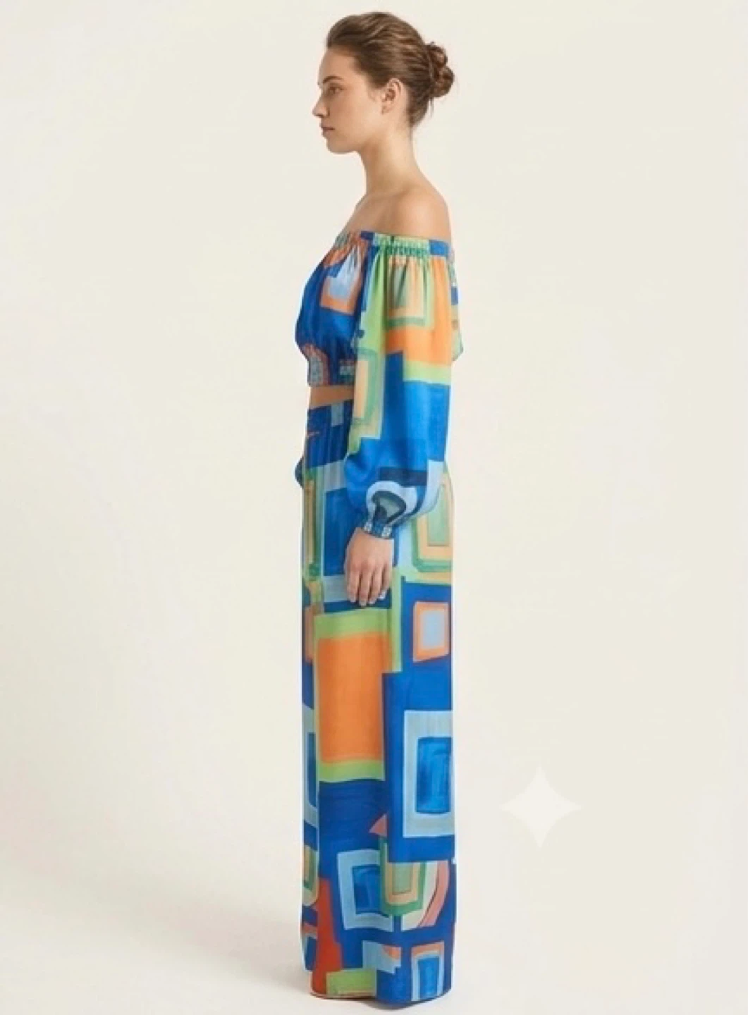 Women's Blue Geometric Print Crop Top & Pants Set - photo 4