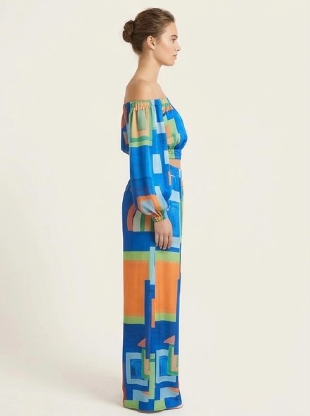 Women's Blue Geometric Print Crop Top & Pants Set - photo 3