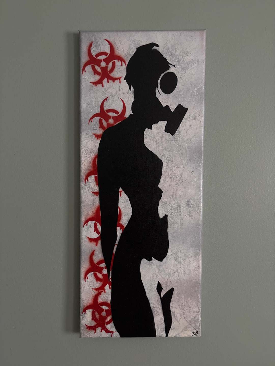 Canvas Wall Art - Woman in Gas Mask with Biohazard Symbols