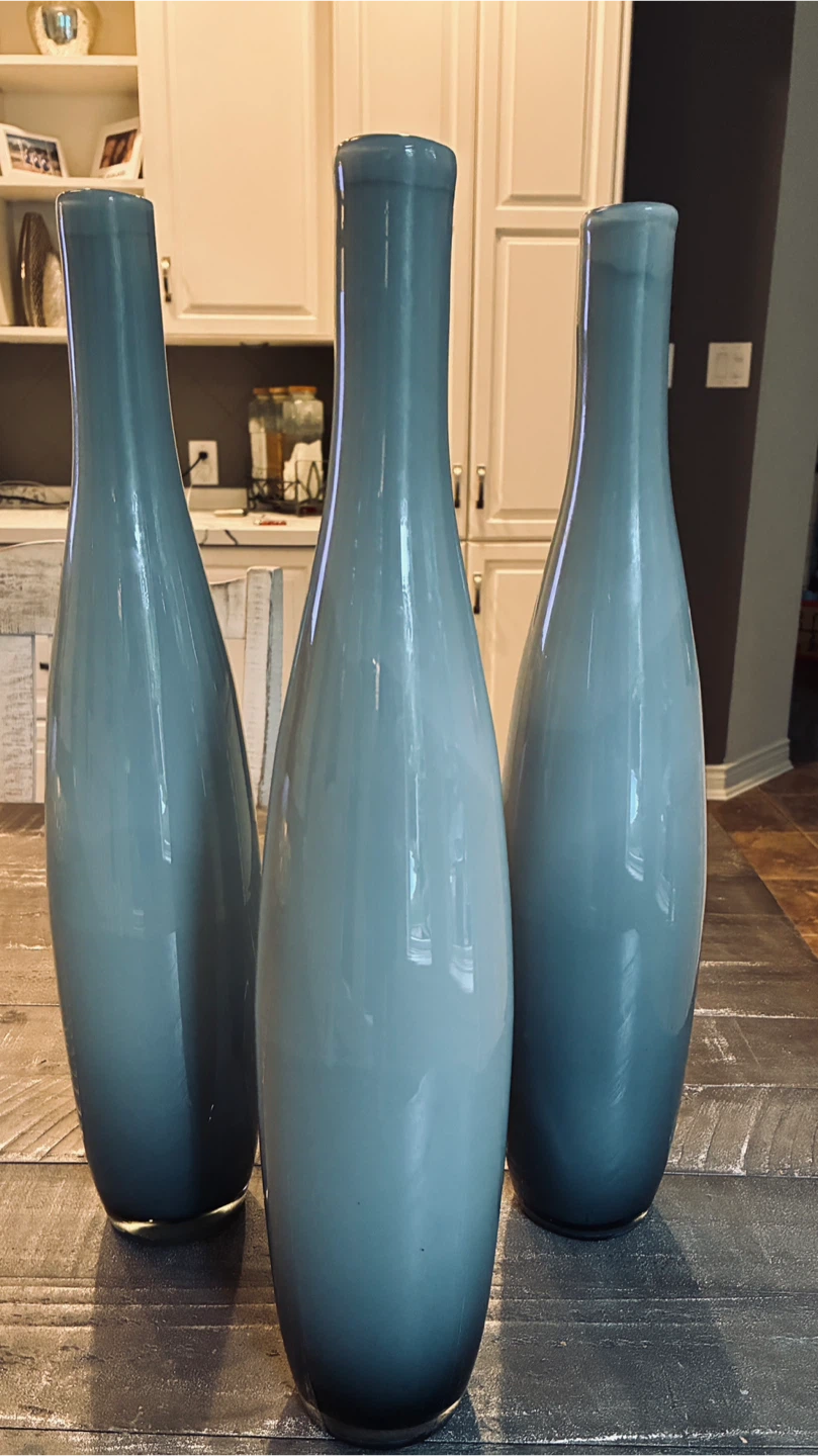 3 gorgeous 20” high grey vases