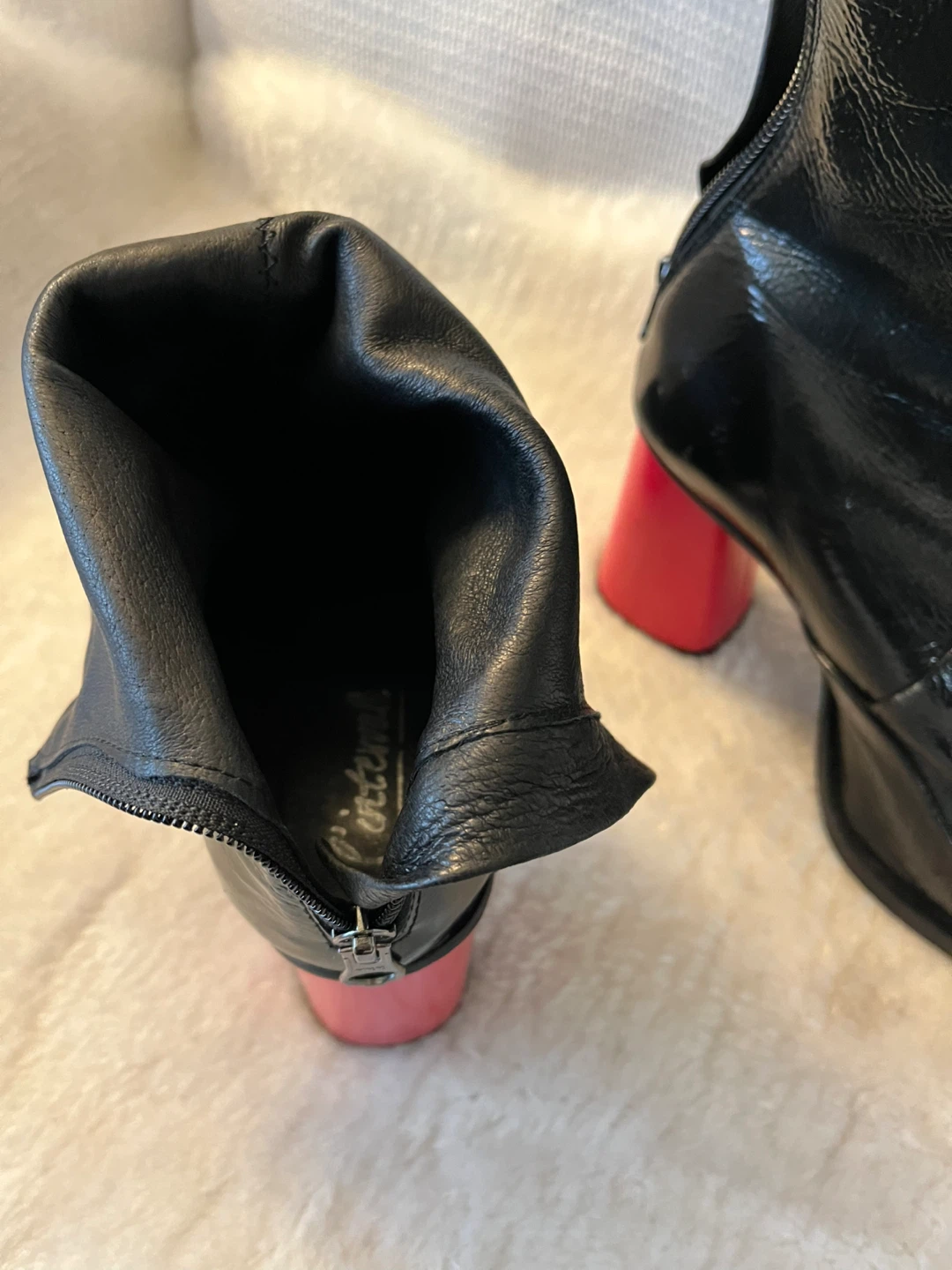 L’Intervalle Chic Black Patent Ankle Boots with Red Block Heels - photo 3