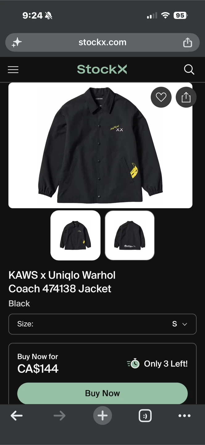 KAWS x Uniqlo Warhol Coach Jacket - Black Size S - photo 5