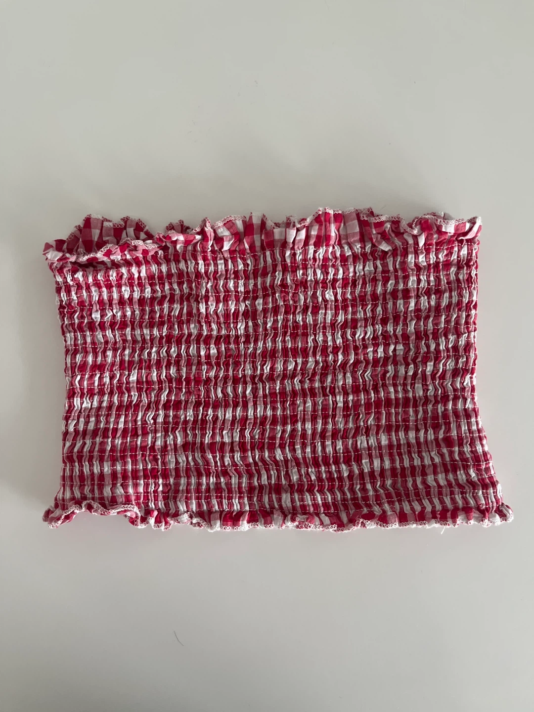 Red and White Gingham Smocked Tube Top
