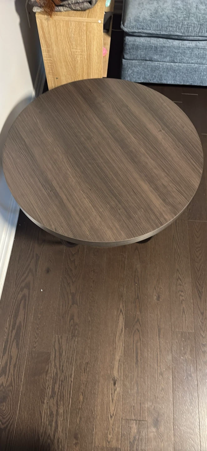 Round Wood Coffee Table with Black Metal Base