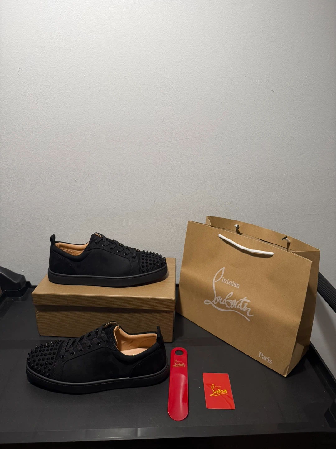 Christian Louboutin Louis Junior Spikes Black Suede
