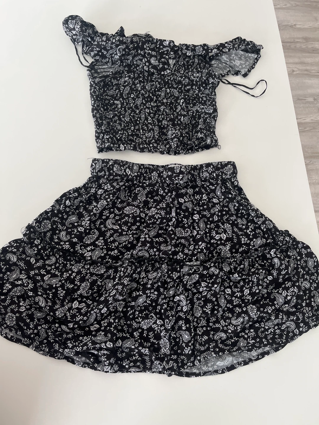 Pink Rose Black Floral Print Two-Piece Set