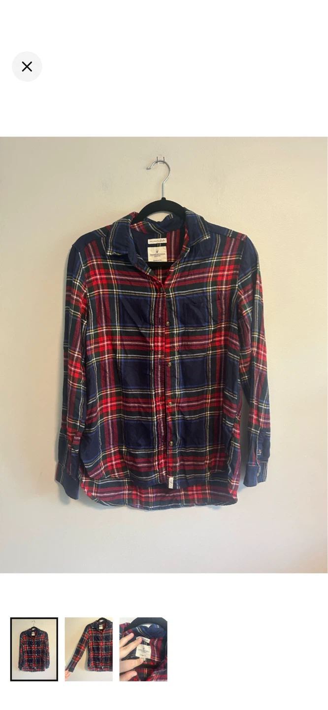 American Eagle Boyfriend Fit Plaid Flannel Shirt