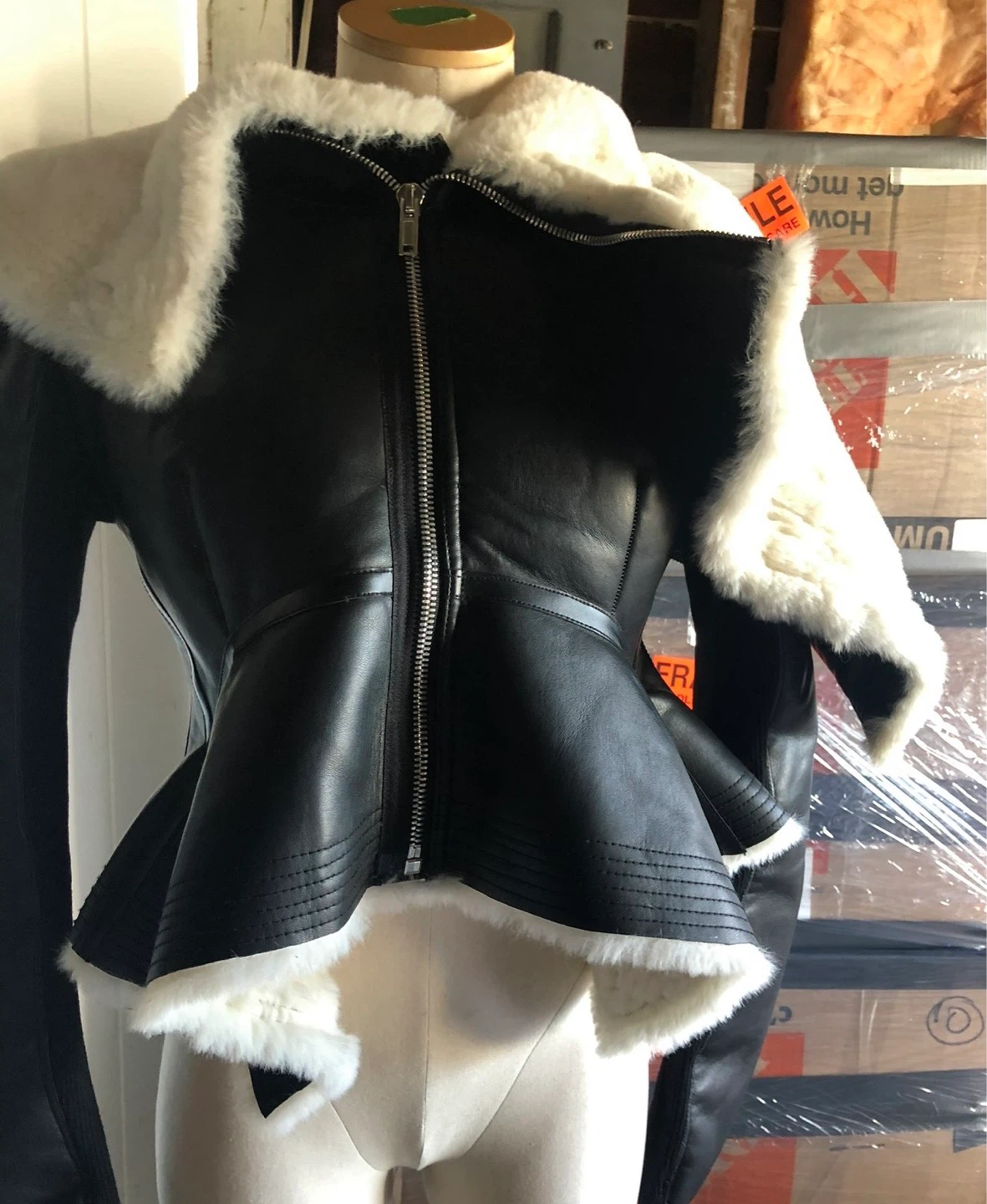 Black Faux Leather Jacket with Shearling Lining