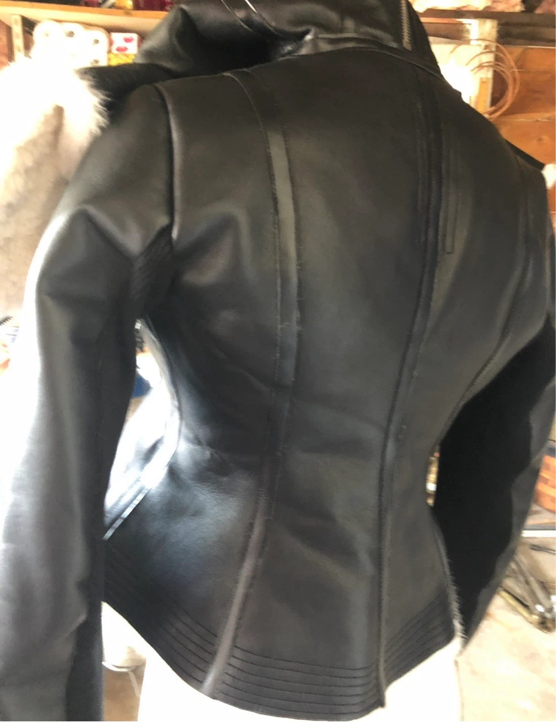 Black Faux Leather Jacket with Shearling Lining - photo 3