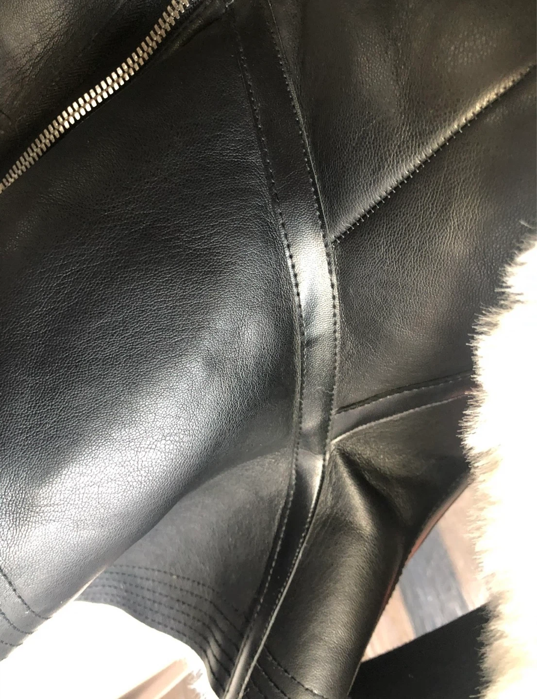 Black Faux Leather Jacket with Shearling Lining - photo 2