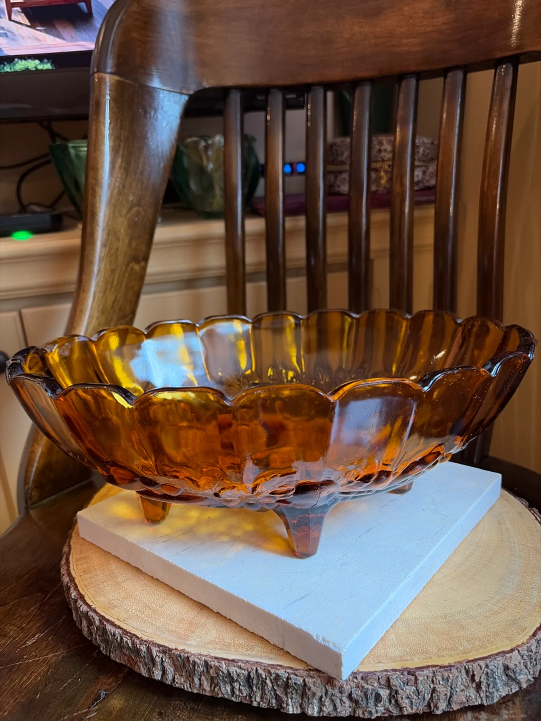 Vintage Indiana Amber Glass Fruit Embossed Bowl