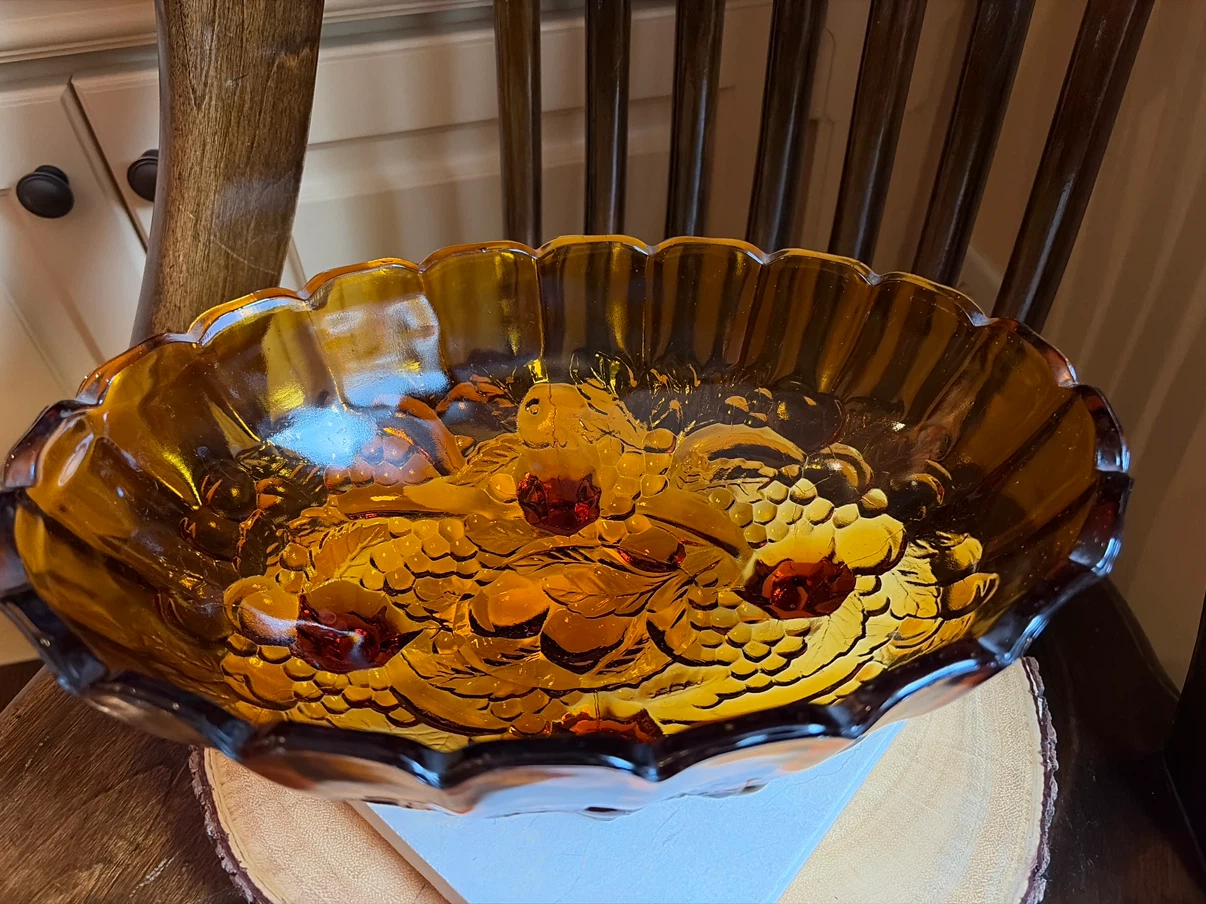 Vintage Indiana Amber Glass Fruit Embossed Bowl - photo 2