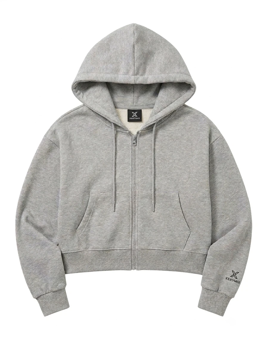 Xexymix Cropped Zip-up Hoodie - Gray (Free Size) - photo 2
