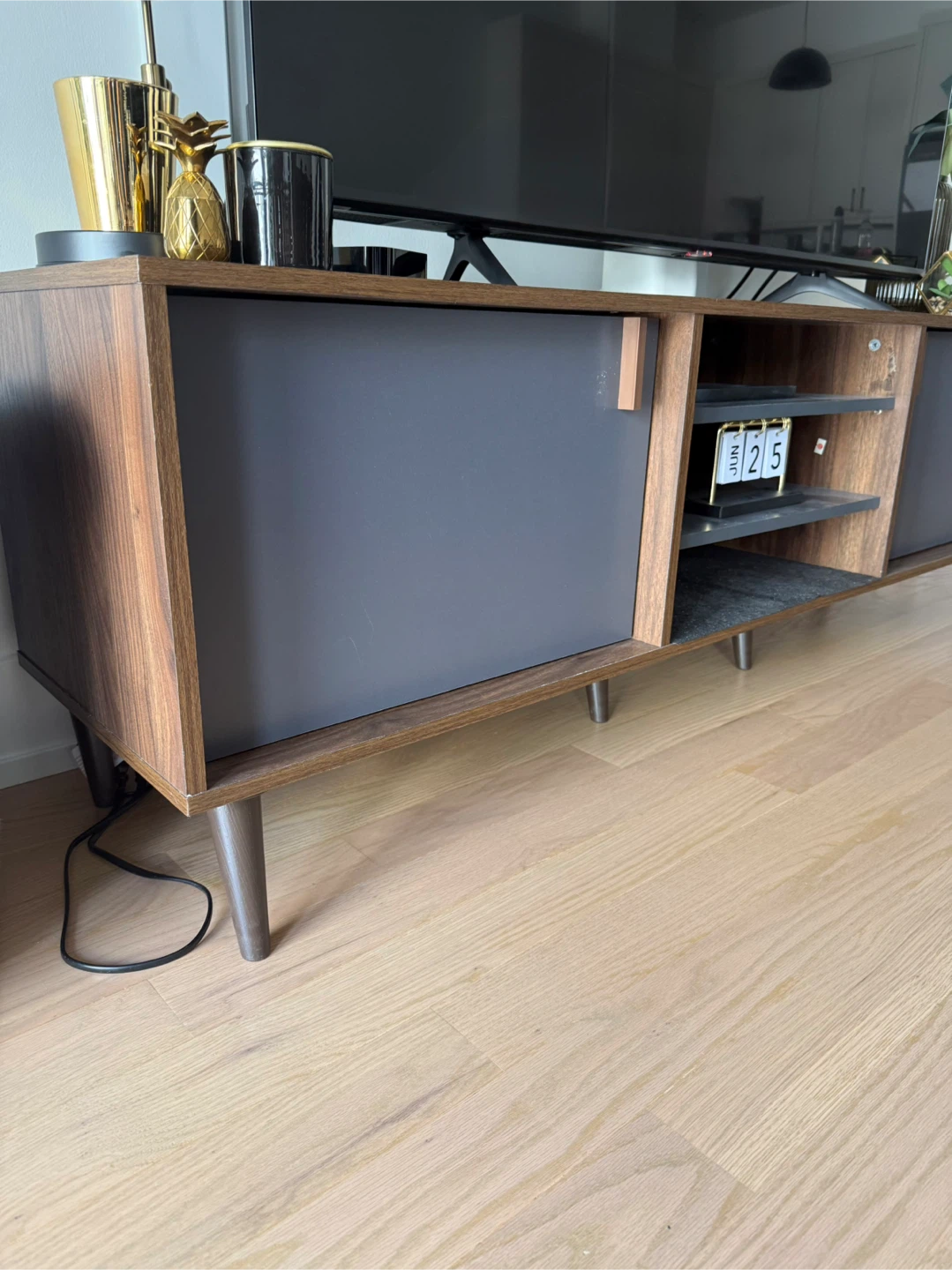 Walnut Brown and Black TV Stand - photo 2