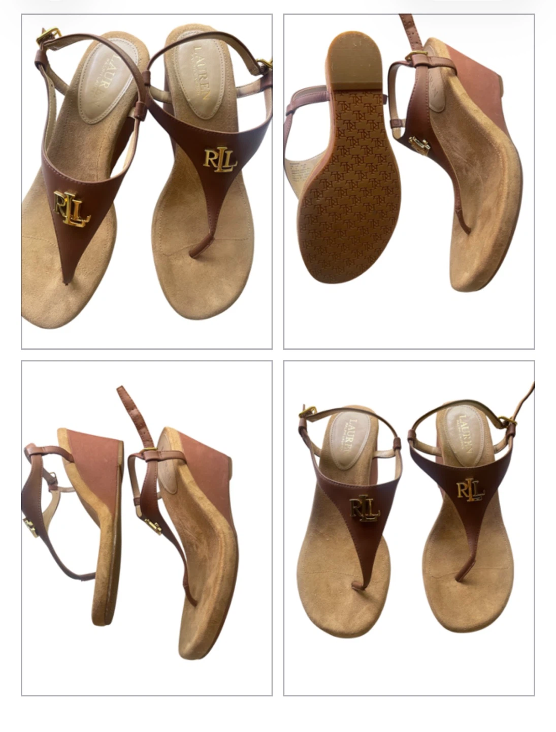 Lauren Ralph Lauren Wedge Thong Sandals Brown Size 8
