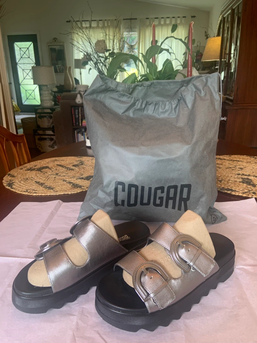 NEW WOMEN’S METALLIC SILVER LEATHER PEPA- L COUGAR  PLATFORMS !